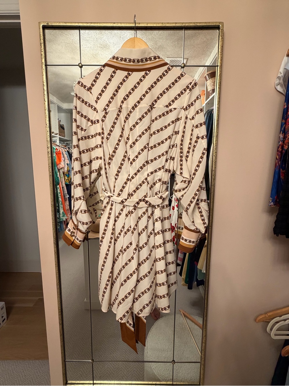 Zimmermann Cream Chain-Print Blouse Dress with Brown Trim- size 1 - Picture 8 of 9